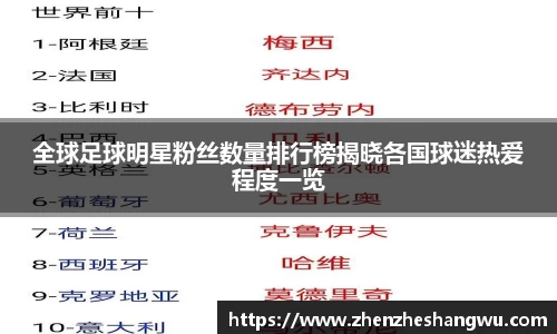 全球足球明星粉丝数量排行榜揭晓各国球迷热爱程度一览